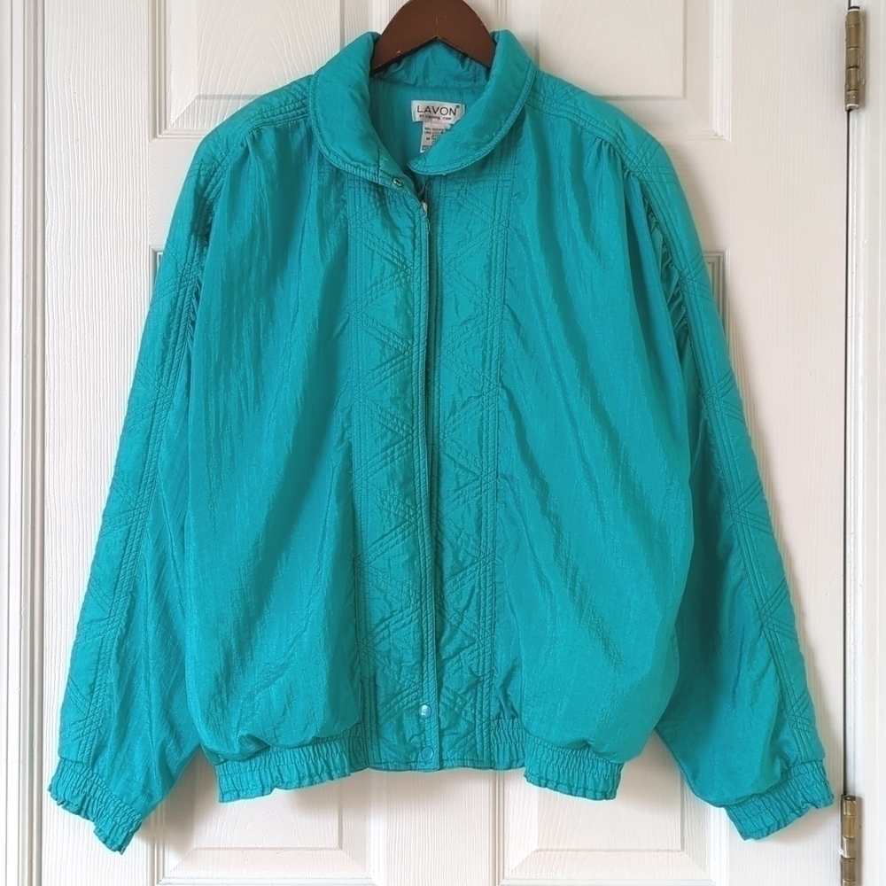 Lavon 80's Vintage Lightweight Lined Windbreaker Jacket & Pants Set Teal Blue L